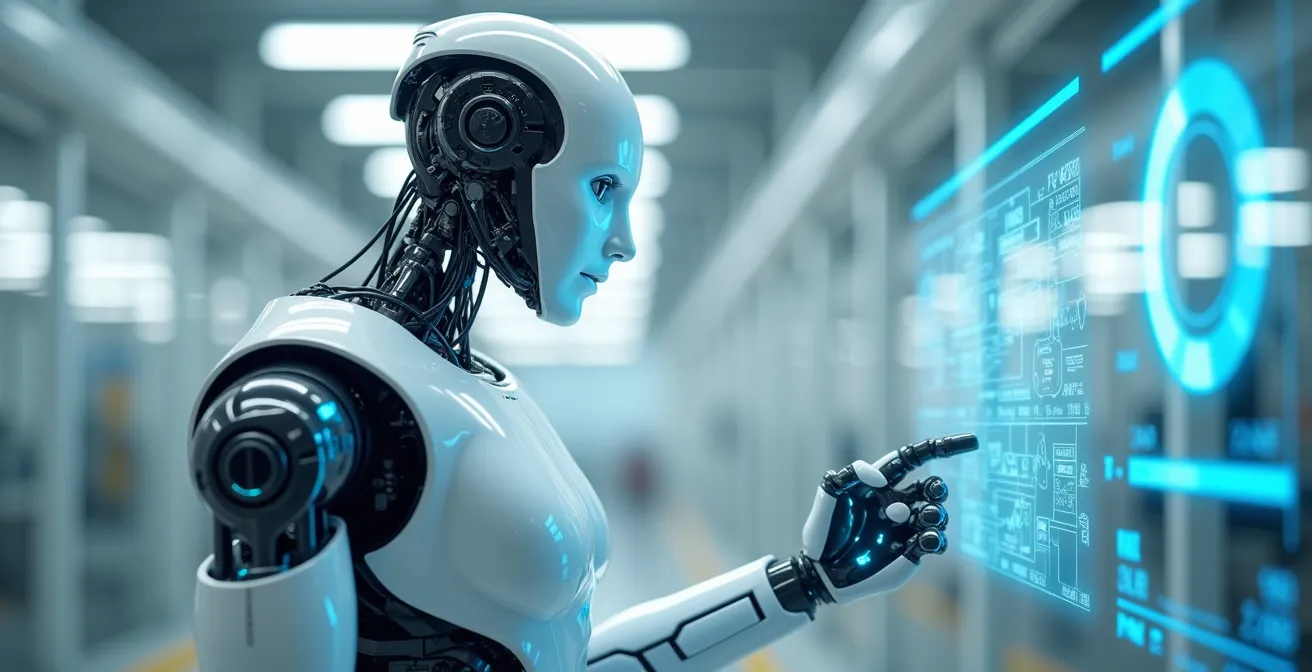 Advanced industrial robotic arm with integrated sensors and monitoring systems
